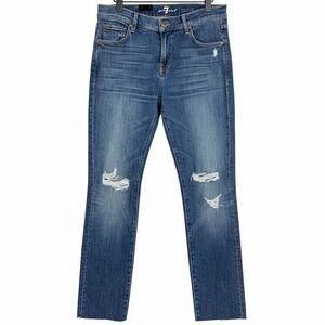 7 For All Mankind Men 32  Paxtyn Skinny Distressed Blue Jeans